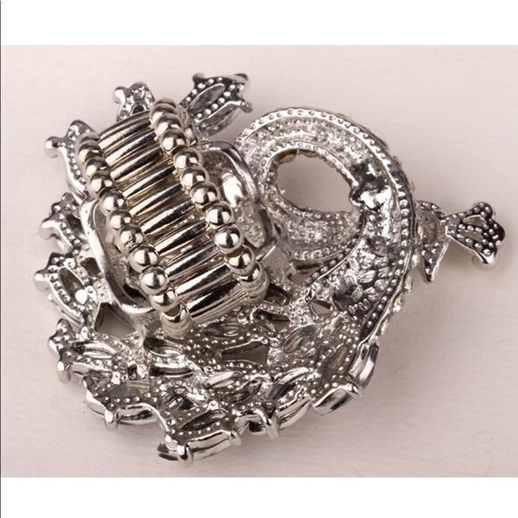 Antique Silver and Multicolor Crystal Peacock Stretch Statement Ring - Picture 3 of 4